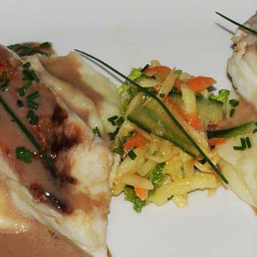 Panfried fish with morel sauce